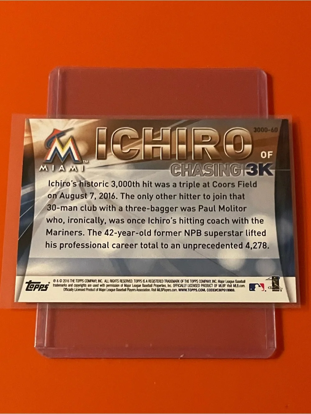 Ichiro #3000-60 2016 Topps Update [Chasing 2K] Baseball Trading Card